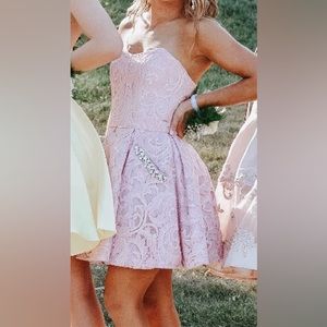 Sherri Hill Pink Lace Strapless Mini Dress with Pockets | Size 0 | Homecoming